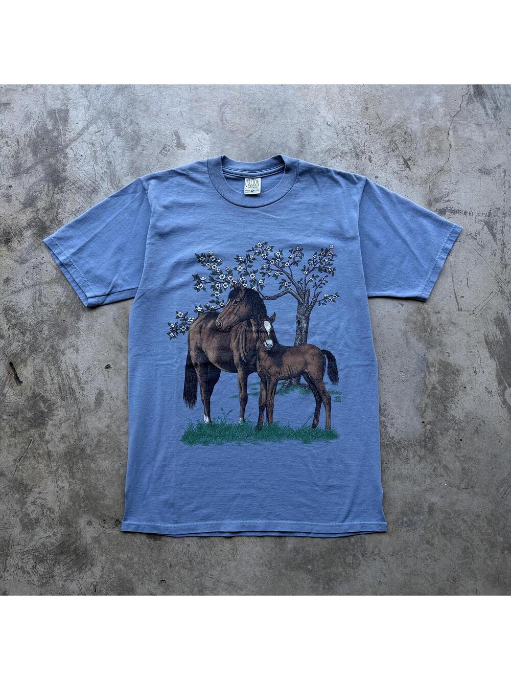 Vintage 90s Horse Floral Nature Graphic Tee USA Medium